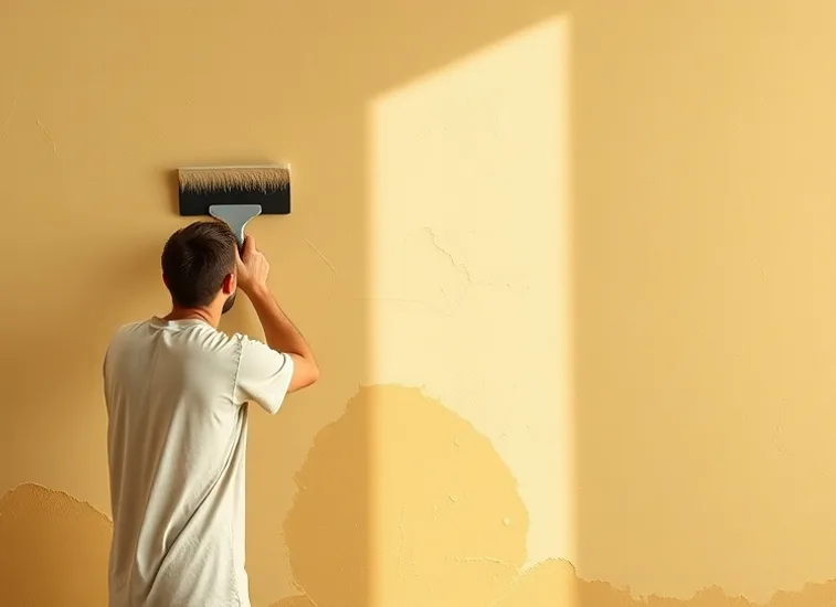 Application d'un enduit décoratif à la lisseuse sur un mur