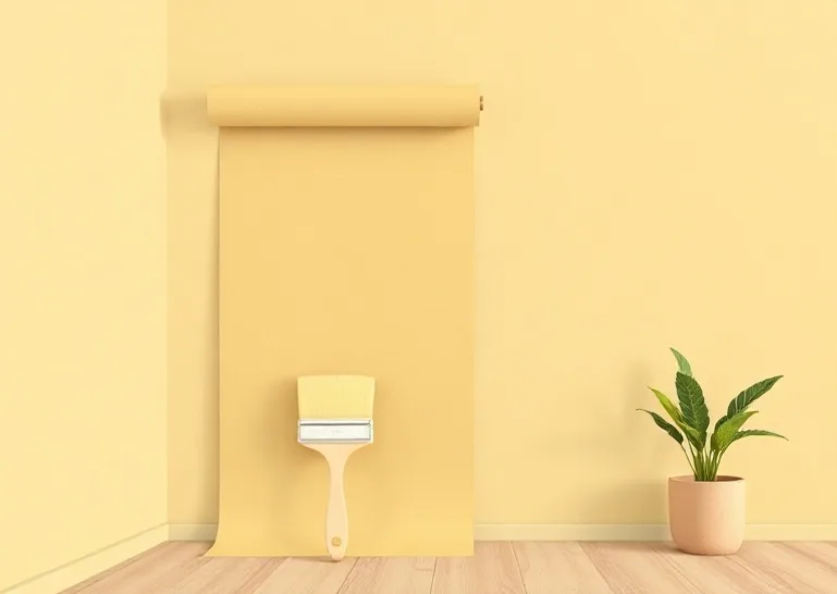 Pose de papier peint, rouleau et brosse à maroufler